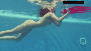 Lina Mercury Russian big tits pornstar enjoys swimming pool
