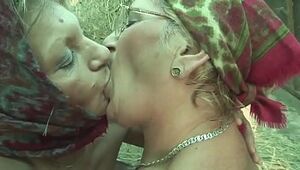 Older nasty blond sisters fuck in the barn